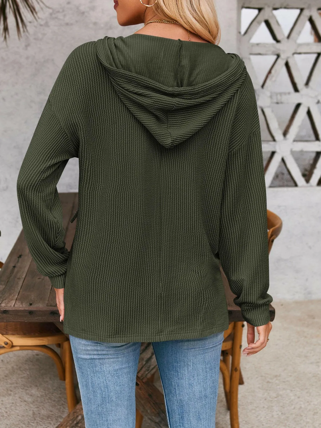 Drawstring Dropped Shoulder Long Sleeve Hoodie