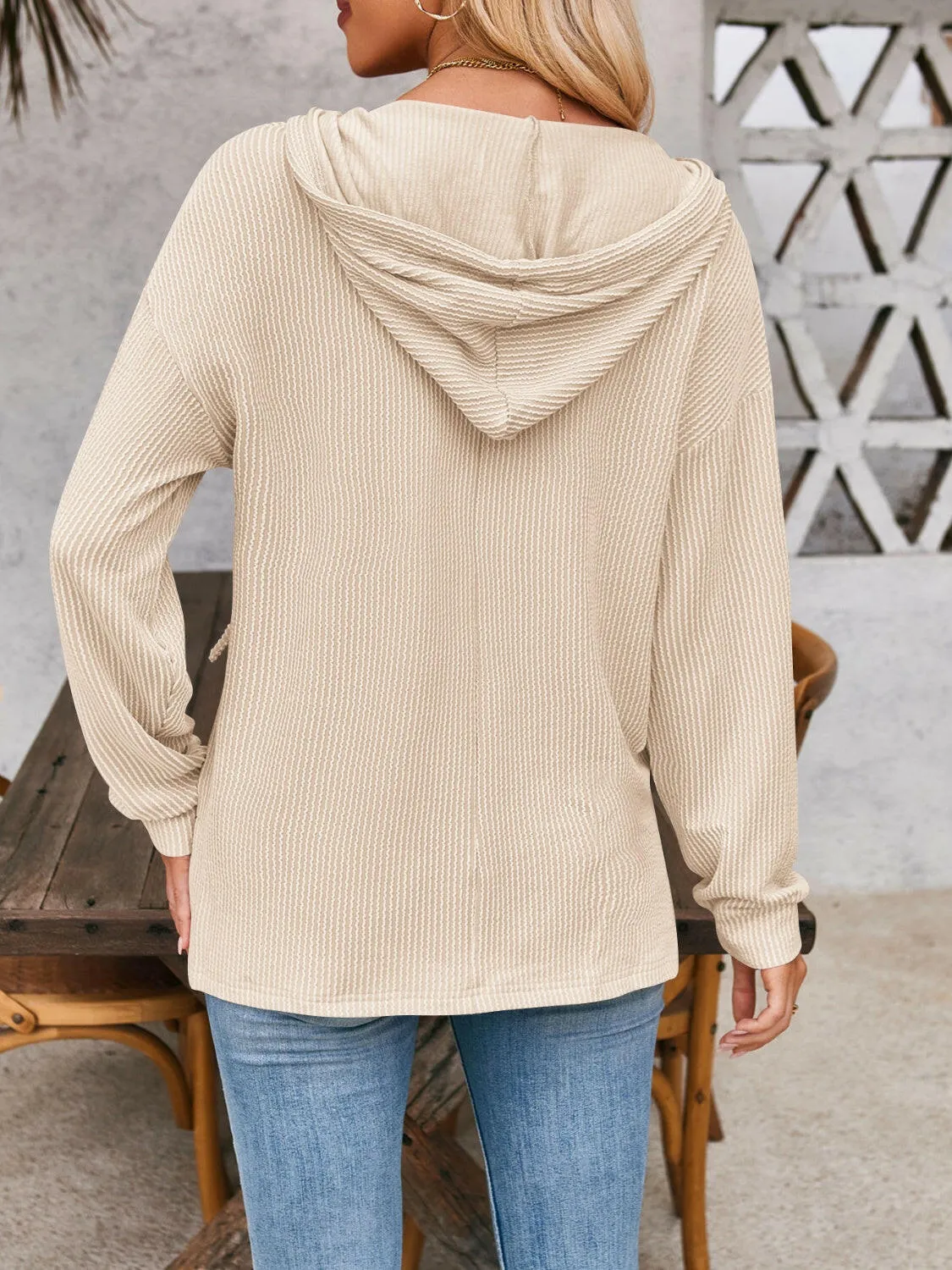 Drawstring Dropped Shoulder Long Sleeve Hoodie