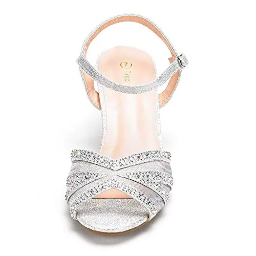 DREAM PAIRS Women's Heels Sandals Ankle Strap Peep Toe Low Kitten Dress Wedding Shoes Nina