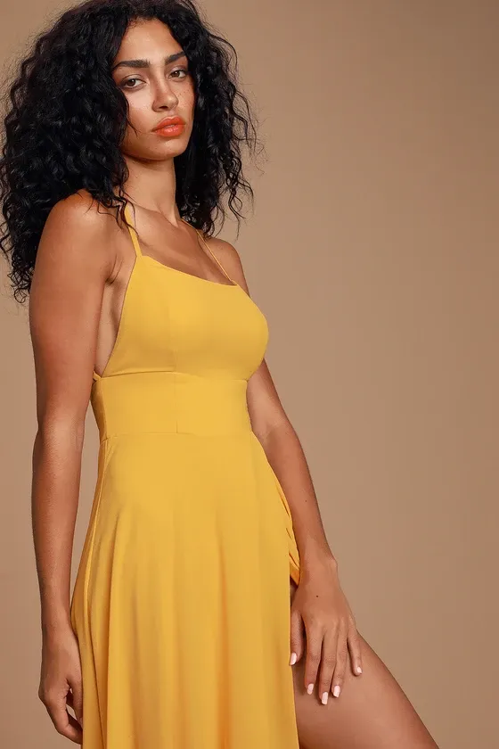 Dreamy Romance Mustard Yellow Backless Maxi Dress