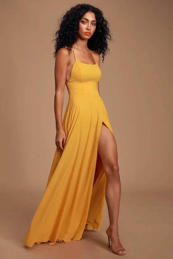 Dreamy Romance Mustard Yellow Backless Maxi Dress