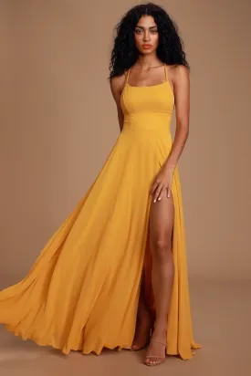 Dreamy Romance Mustard Yellow Backless Maxi Dress