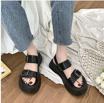 Dual Buckle Platform Sandals