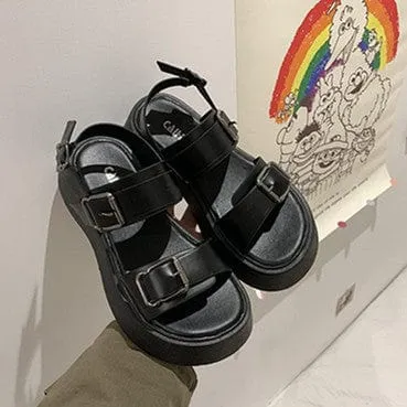 Dual Buckle Platform Sandals