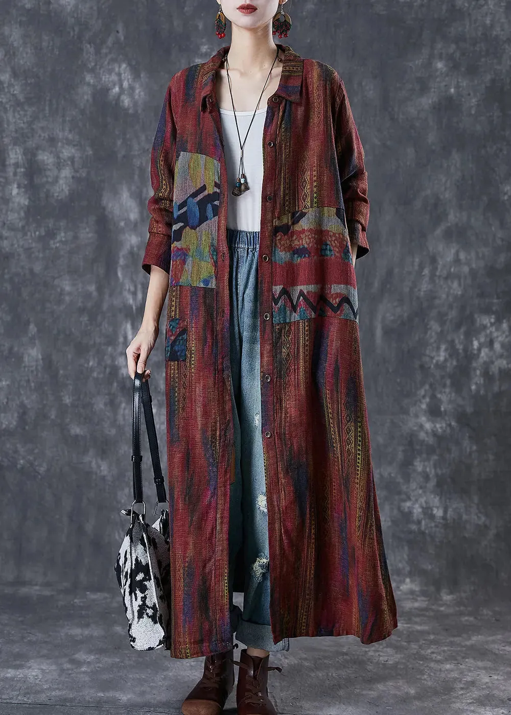 Dull Print Linen Trench Spring