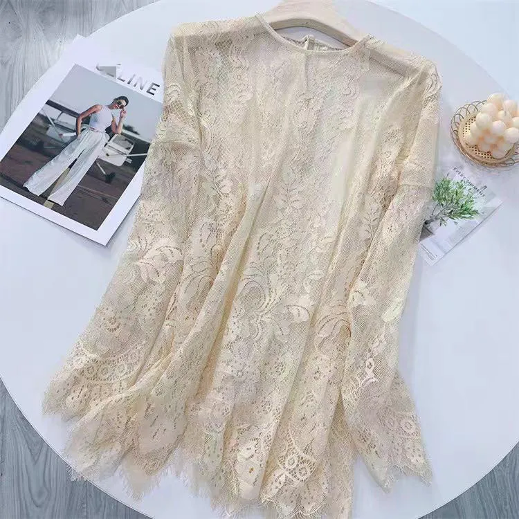 DUNNMALL High Quality  New  Lace T-shirt Hollow Sun Protection Clothing Top Women's Lace Shirt