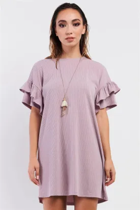 Dusty Pink Ribbed Loose Fit Layered Wing Short Sleeve T-Shirt Mini Dress /1-2-3