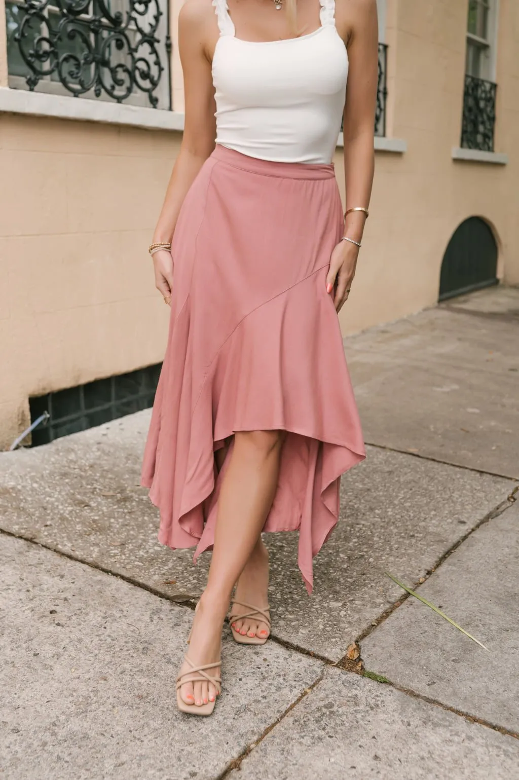 Dusty Rose Asymmetrical Midi Skirt - FINAL SALE