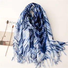 Dyed blue and white porcelain series cotton and linen scarf travel shawl literary accessories