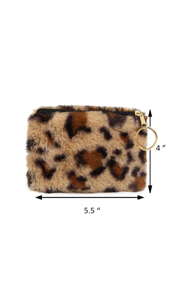 EAB9564 Taupe Leopard Fur Crossbody Clutch Bag