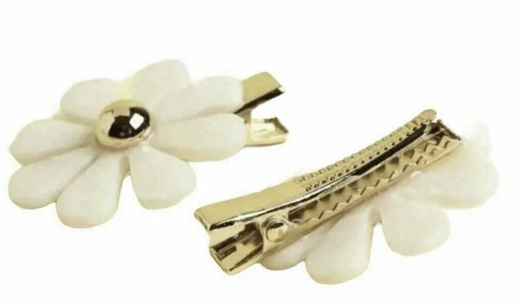 Each Jewels Flower Hair Clips 2 Pack, Shiny Pearl petals Daisy Hair Clips