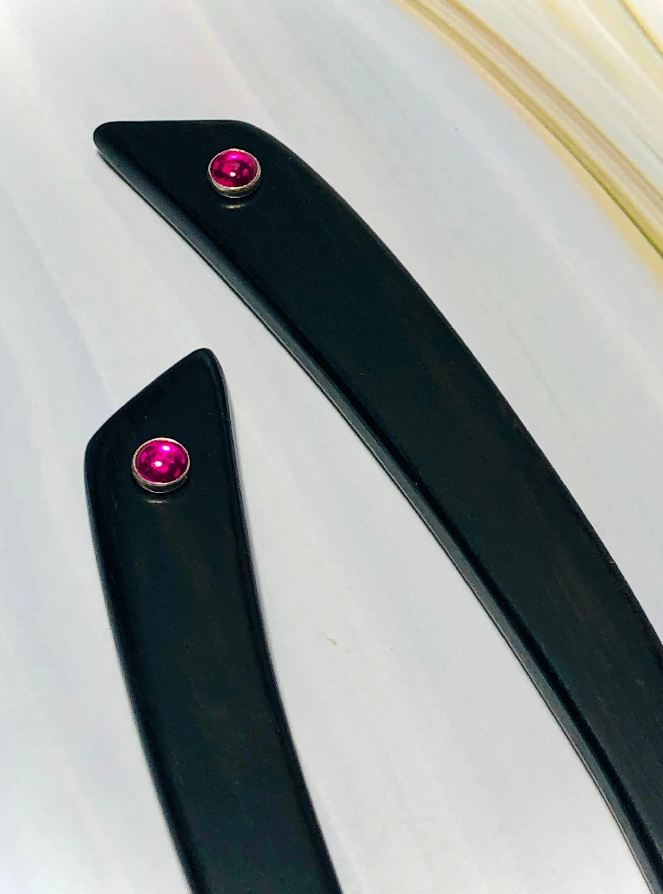 Ebony and Genuine Ruby hair sticks, silver Ruby gemstone luxury hair stick