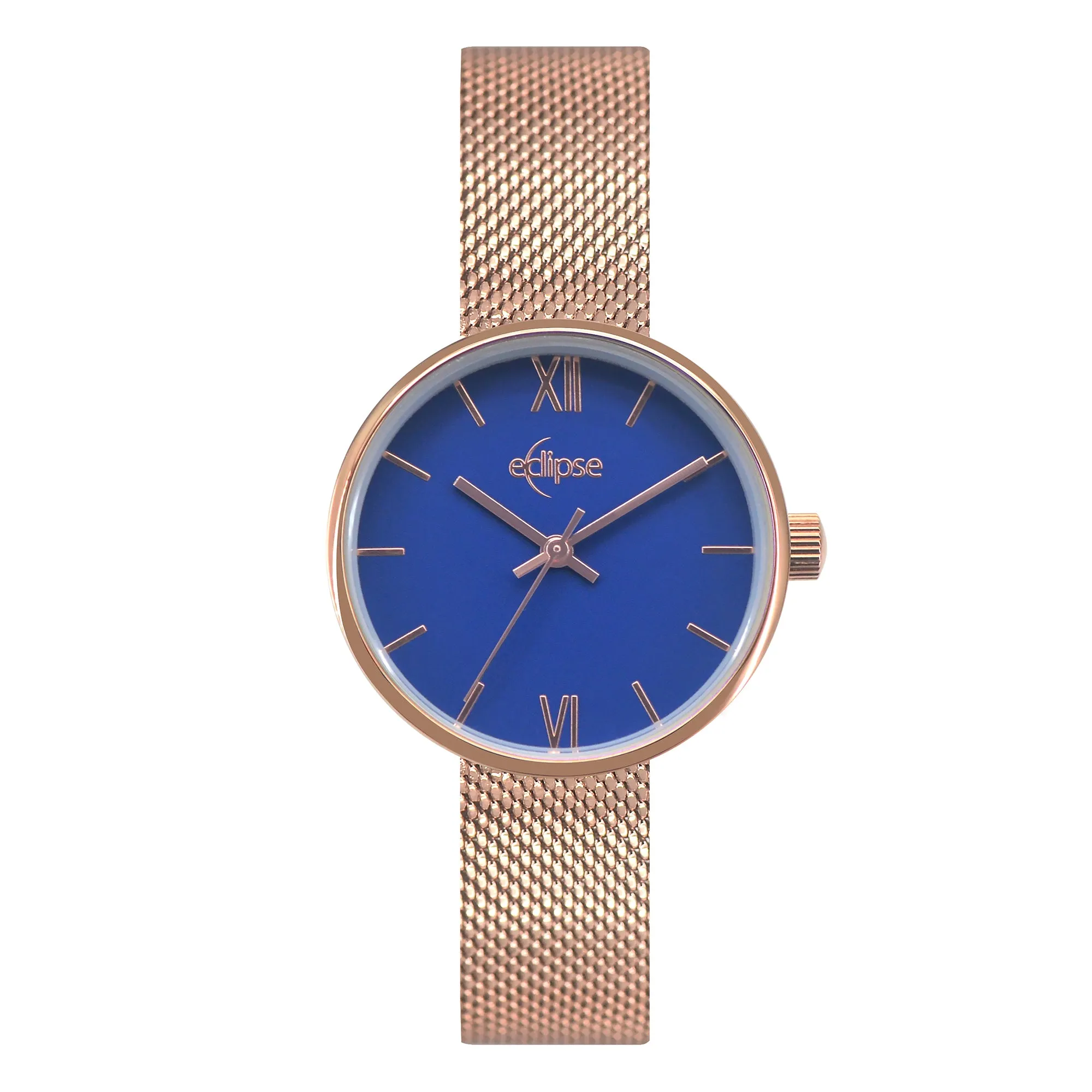 Eclipse Stainless Steel Round Blue Dial Rose Gold Band Watch