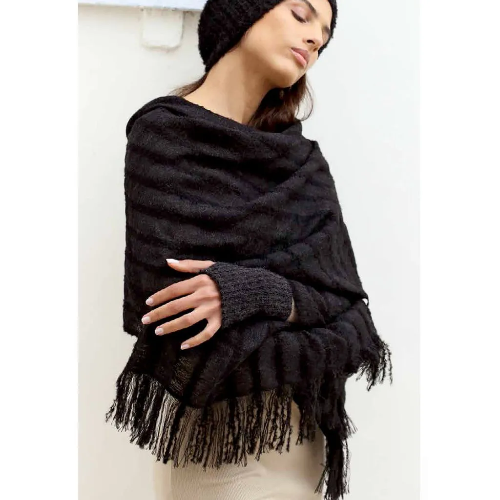 Eco-Friendly Black Loop Knit Alpaca Scarfg