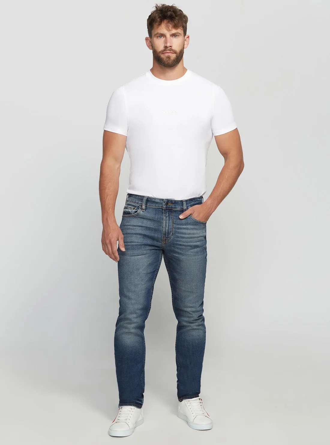 Eco Low-Rise Slim Tapered Denim Jeans In Stratus Blue Wash