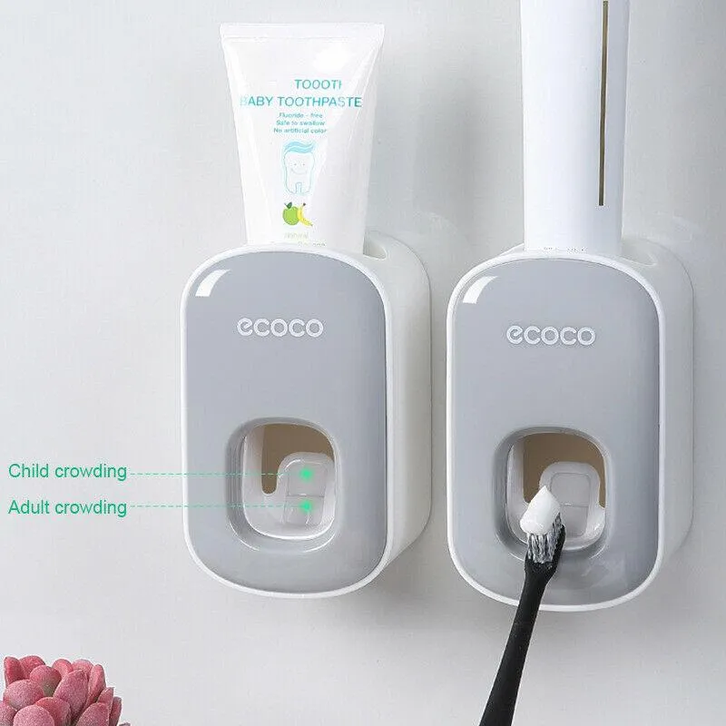 Ecoco Wall mount auto ands Free Toothpaste Dispenser Automatic Toothpaste Squeezer Bathroom Toothpaste Holder