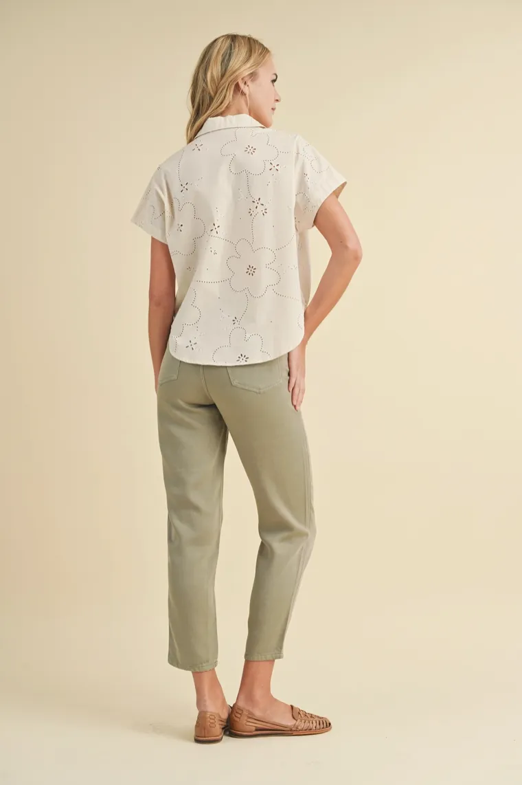 Ecru Floral Eyelet Blouse