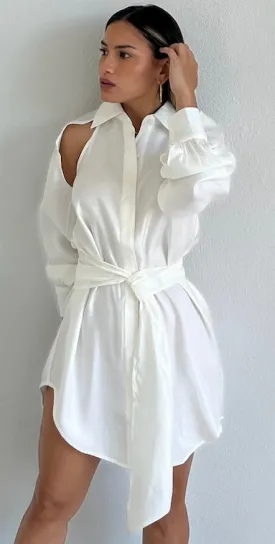 Edgy Attitude White Shirt Dress