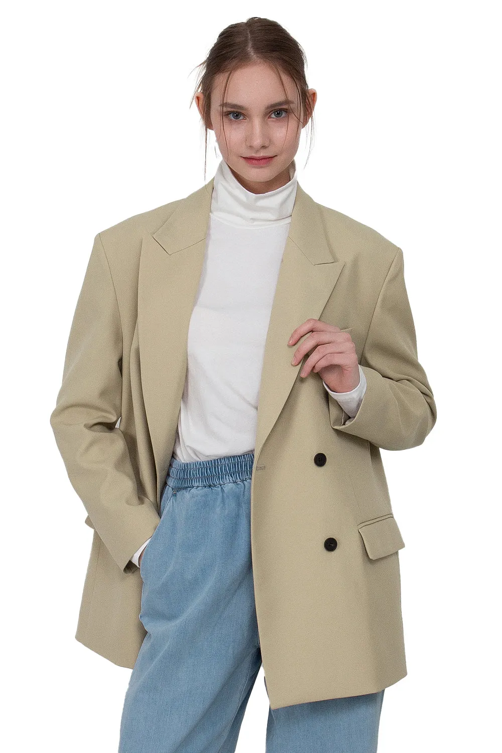 EDUARDO Double-Breasted Notched Lapel Oversized Wool Blend Women's Jacket.