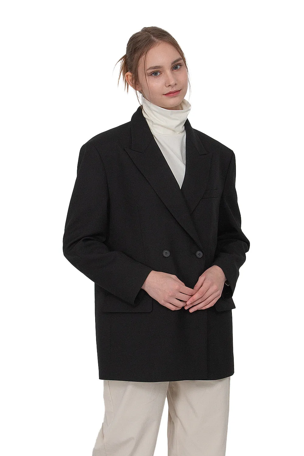 EDUARDO Double-Breasted Notched Lapel Oversized Wool Blend Women's Jacket.