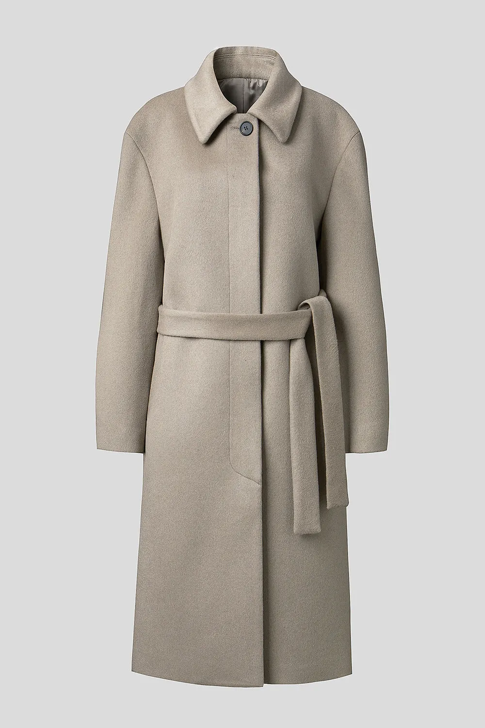 EDUARDO Women Belted Wool-Cashmere Single-Breasted Mac Balmacaan Long Coat.