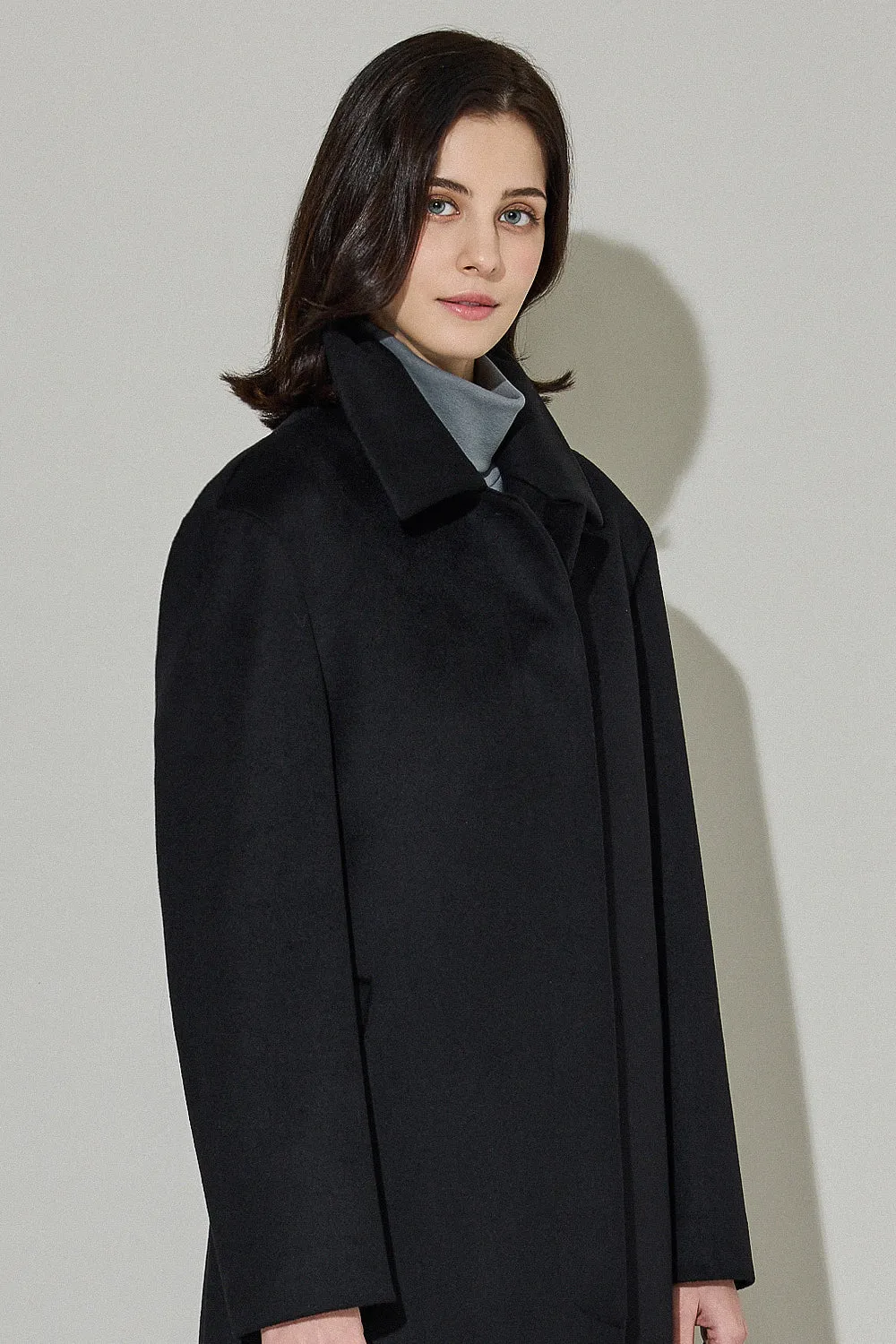 EDUARDO Women Belted Wool-Cashmere Single-Breasted Mac Balmacaan Long Coat.