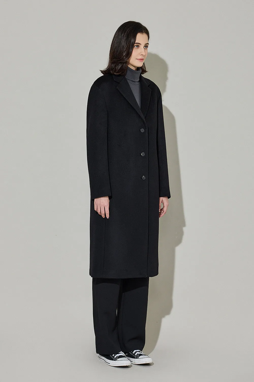 Eduardo Women Wool Coat Single-Breasted Chesterfield Long Overcoat.