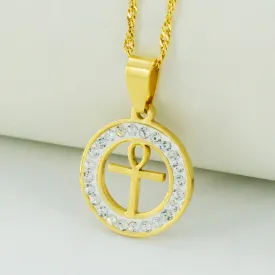 Egyptian Ankh Cross Necklace Gold Color