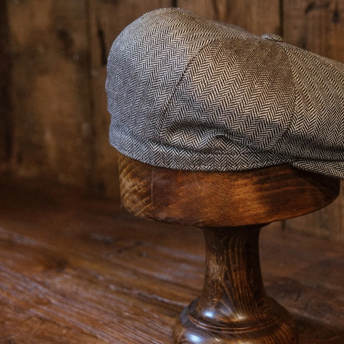 Eight Piece Grey Herringbone Linen Newsboy Cap