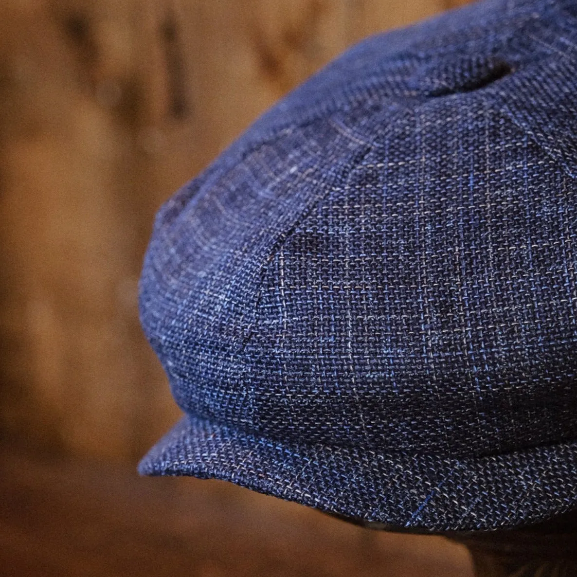 Eight Piece Navy Hopsack Linen Newsboy Cap