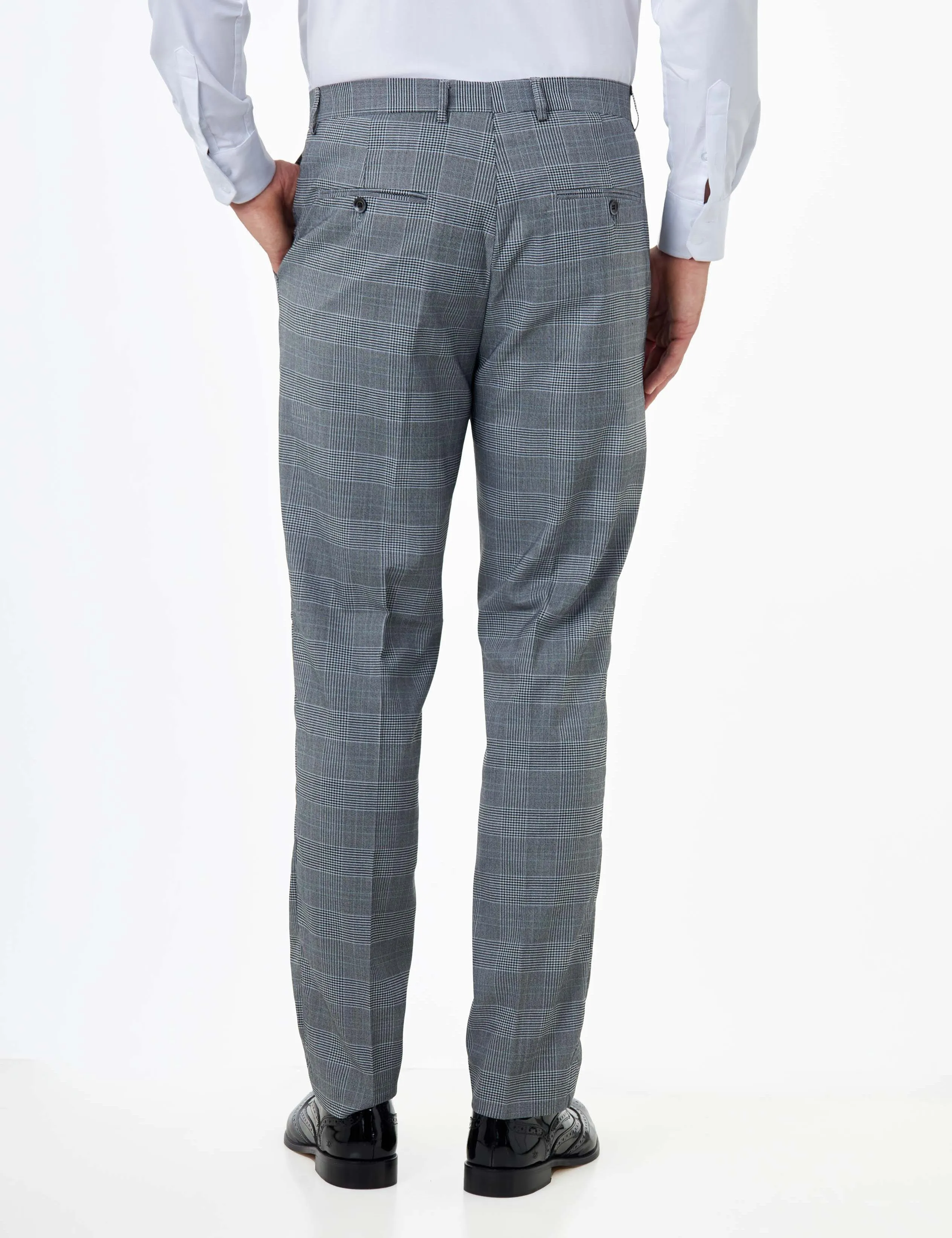 EKON - Grey Prince of Wales Check Suit 3 Piece Tailored Fit