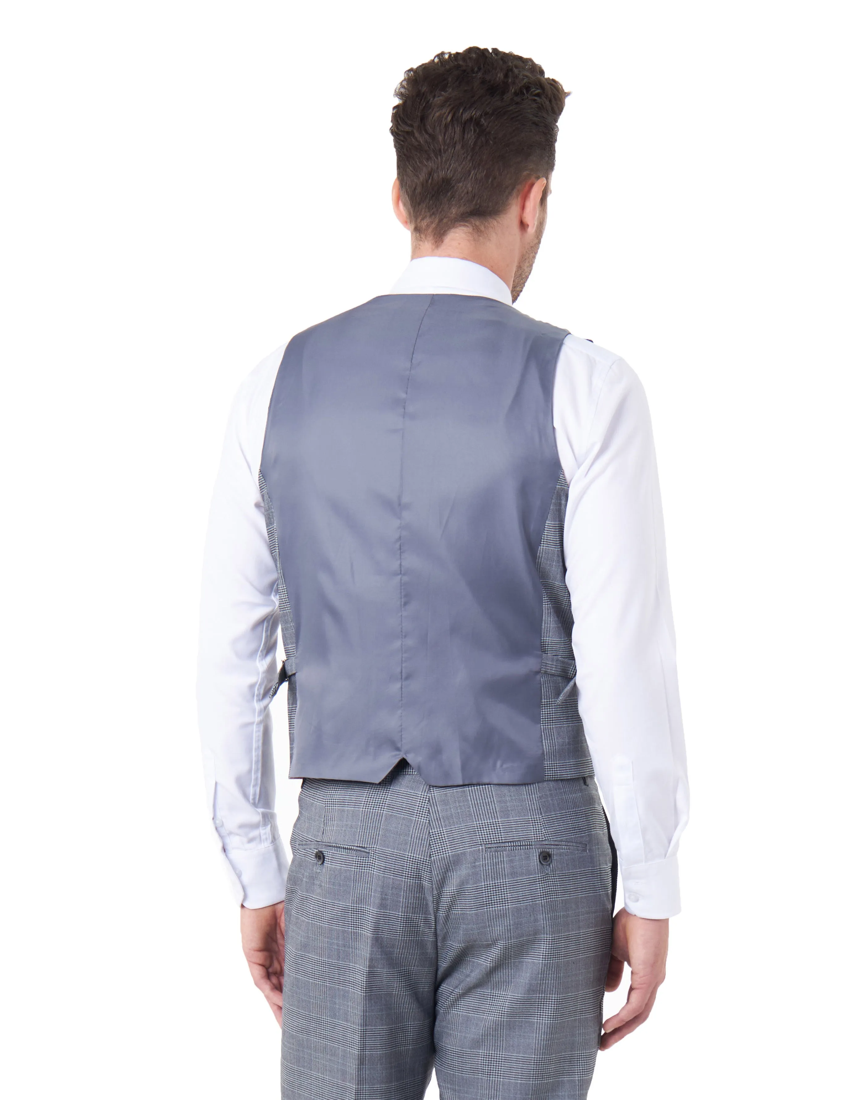 EKON - Grey Prince of Wales Check Suit 3 Piece Tailored Fit