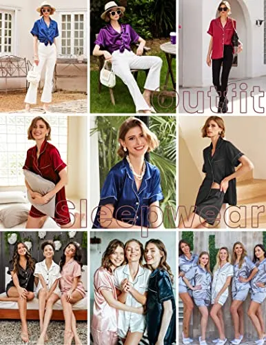 Ekouaer Silk Pjs Set Women's Comfy Button Up Pajamas Short Sleeve Sleeping Wear 2 Piece Lounge Shorts Set Champagne,S