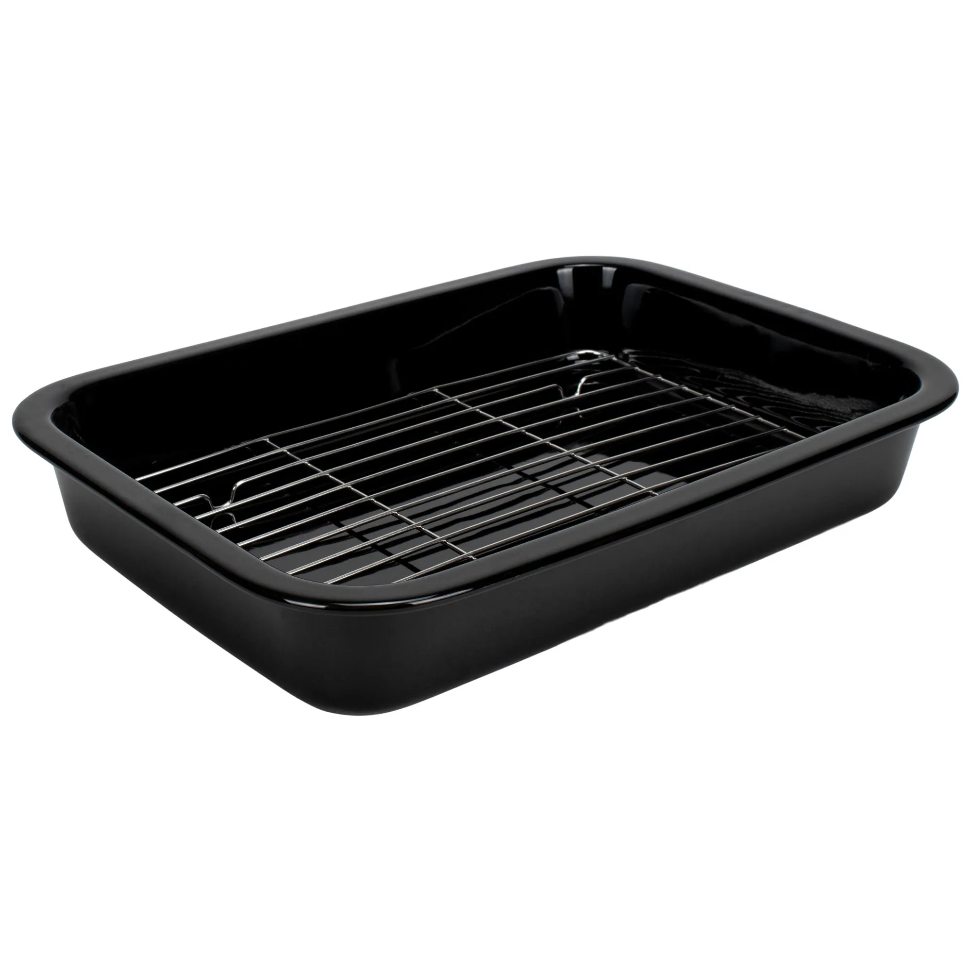 Elanze Designs Black 12.9 x 9.3 Porcelain Baking Dish With Stainless Steel Rack