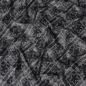 Elegant Black and Grey Patterned blended Cotton Lawn Fabric with Embroidery - 110 cm Wide - D19594