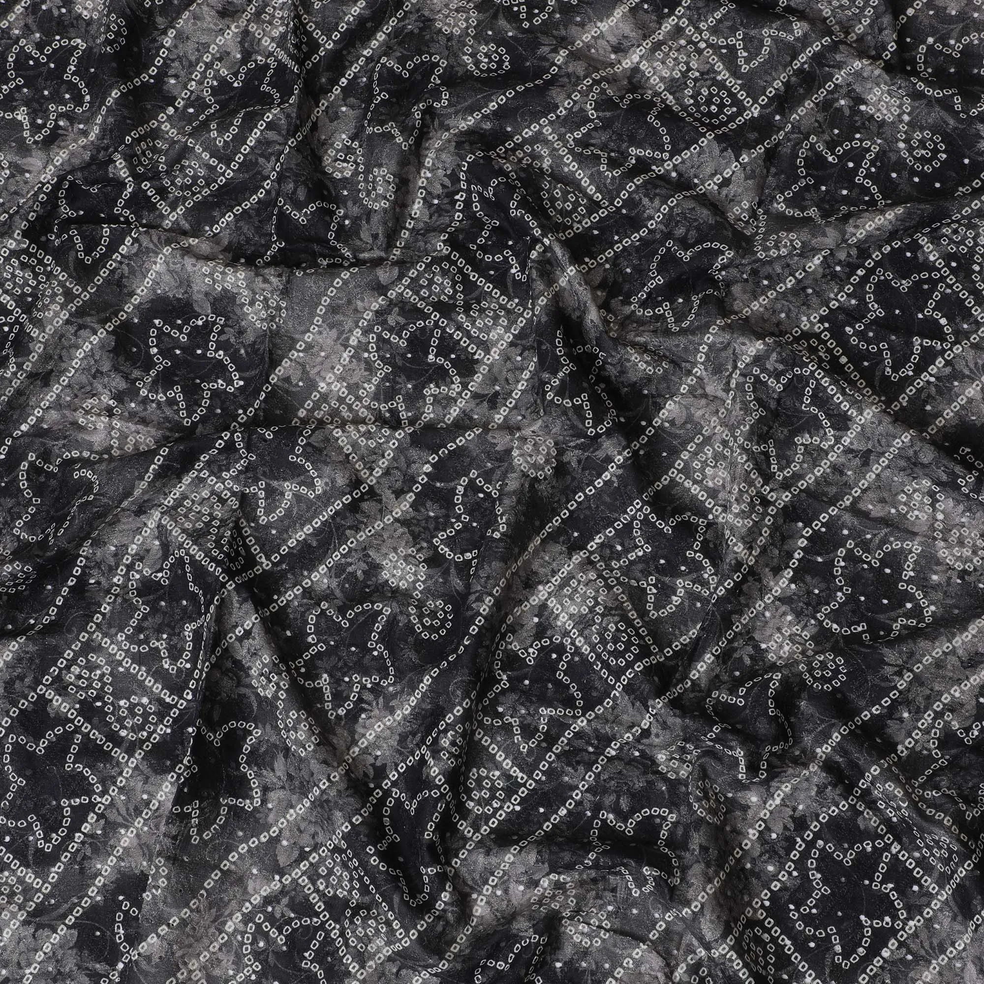 Elegant Black and Grey Patterned blended Cotton Lawn Fabric with Embroidery - 110 cm Wide - D19594