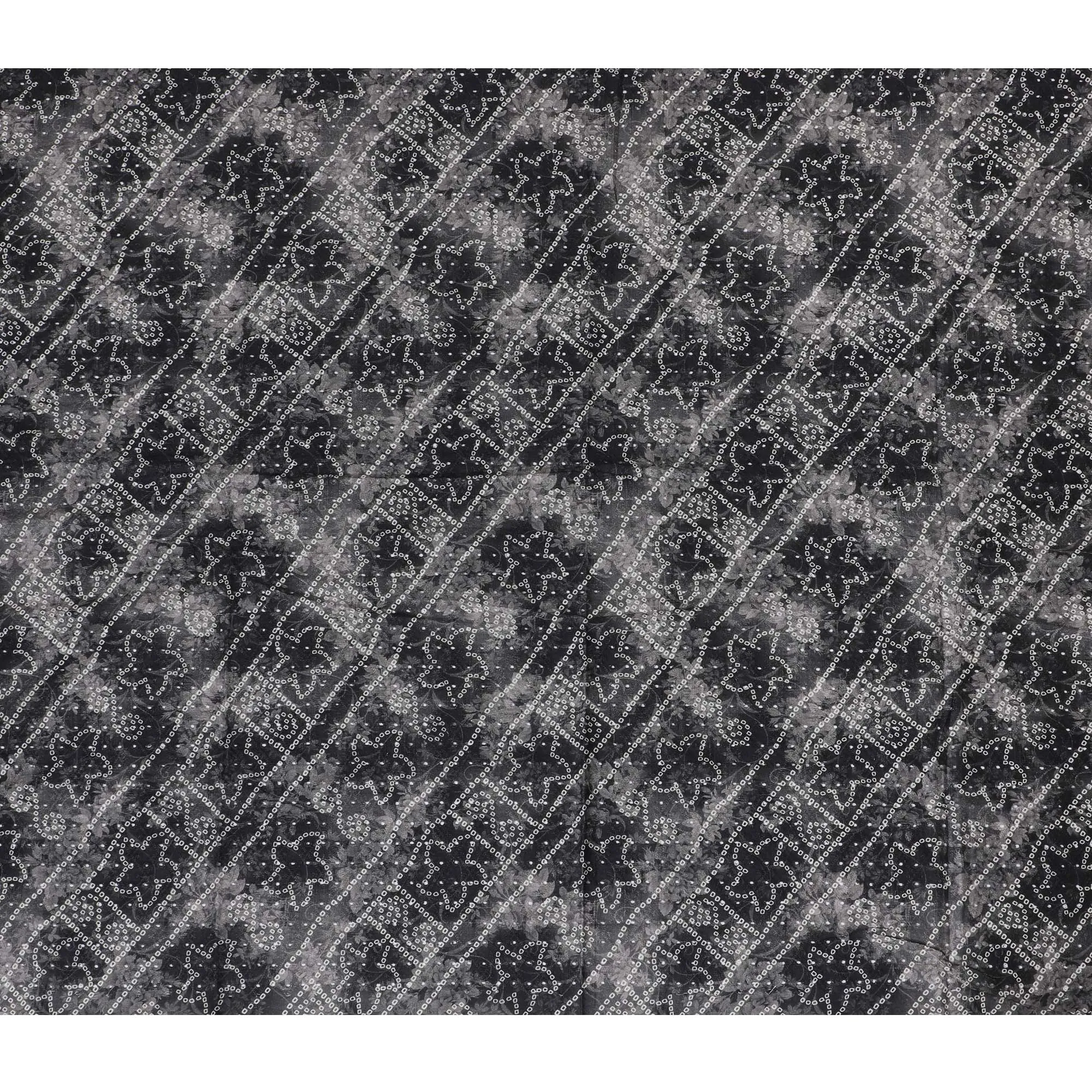 Elegant Black and Grey Patterned blended Cotton Lawn Fabric with Embroidery - 110 cm Wide - D19594