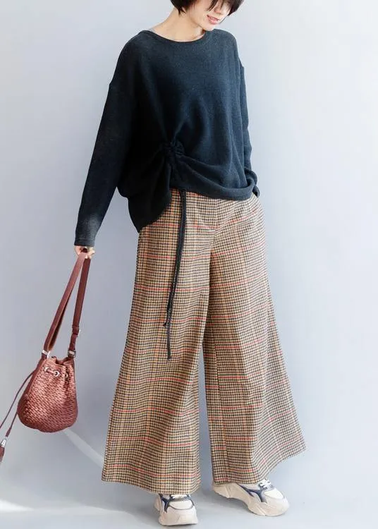 Elegant elastic waist women trousers fall fashion khaki orange plaidFashion Ideas wide leg trousers