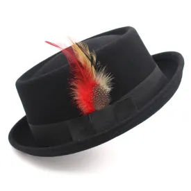 Elegant Feather Band Pork Pie Hat Fedora