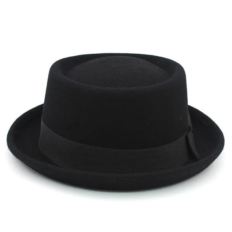 Elegant Feather Band Pork Pie Hat Fedora