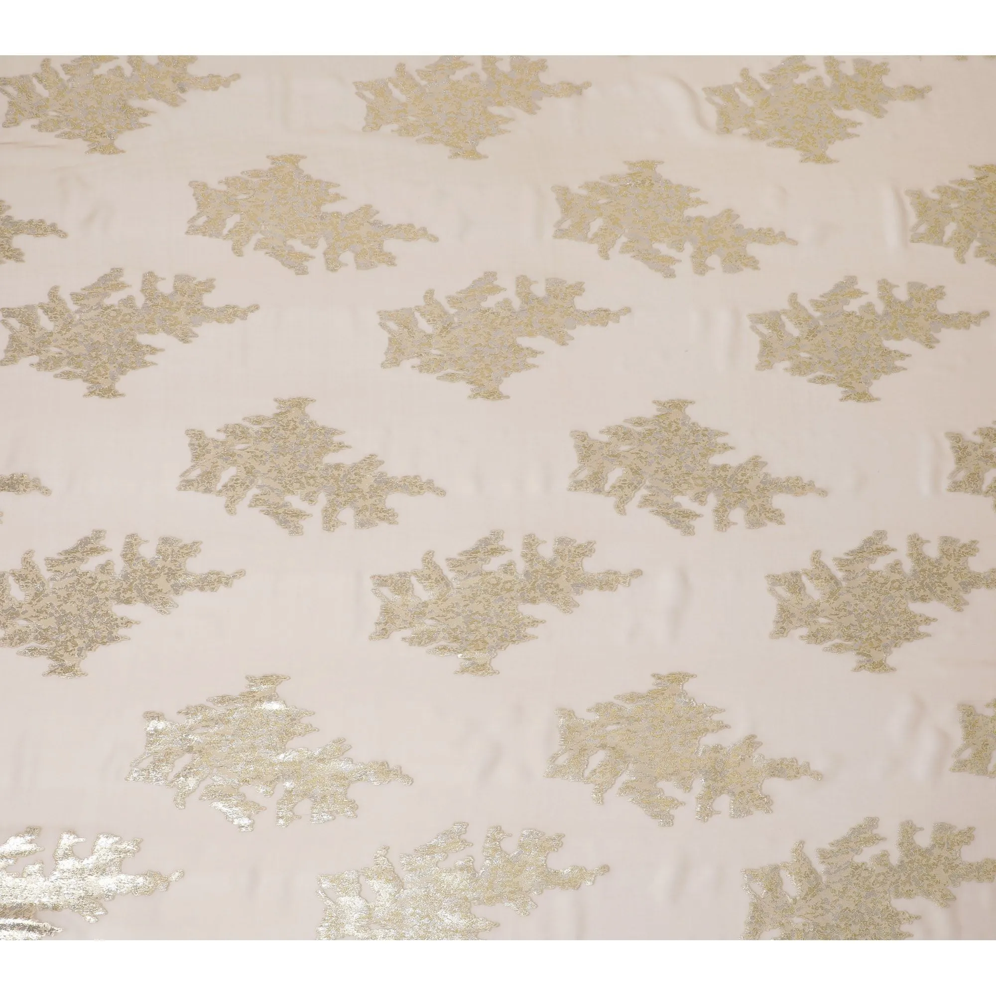 Elegant Gold-Leaf Design Pure Silk Chiffon Fabric - Metallic Accents, 140cm Width, Made in South Korea-D17779