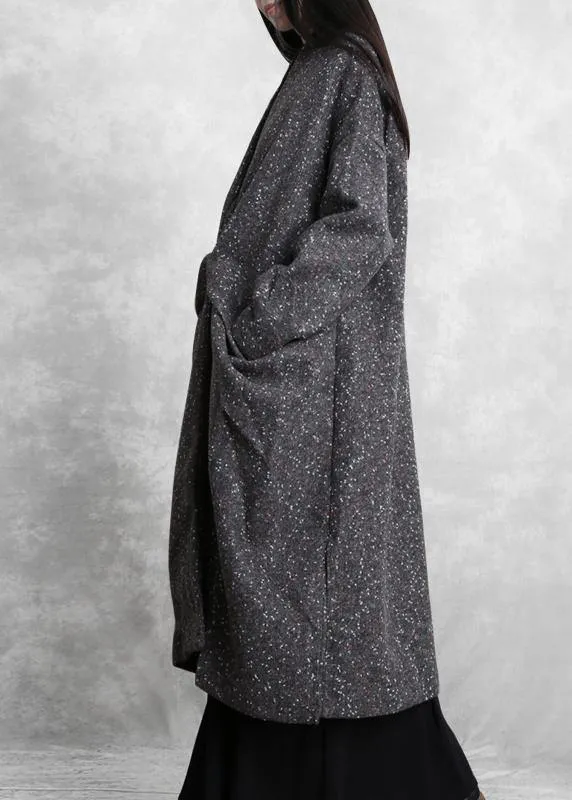 Elegant gray print woolen outwear oversized side open Winter coat