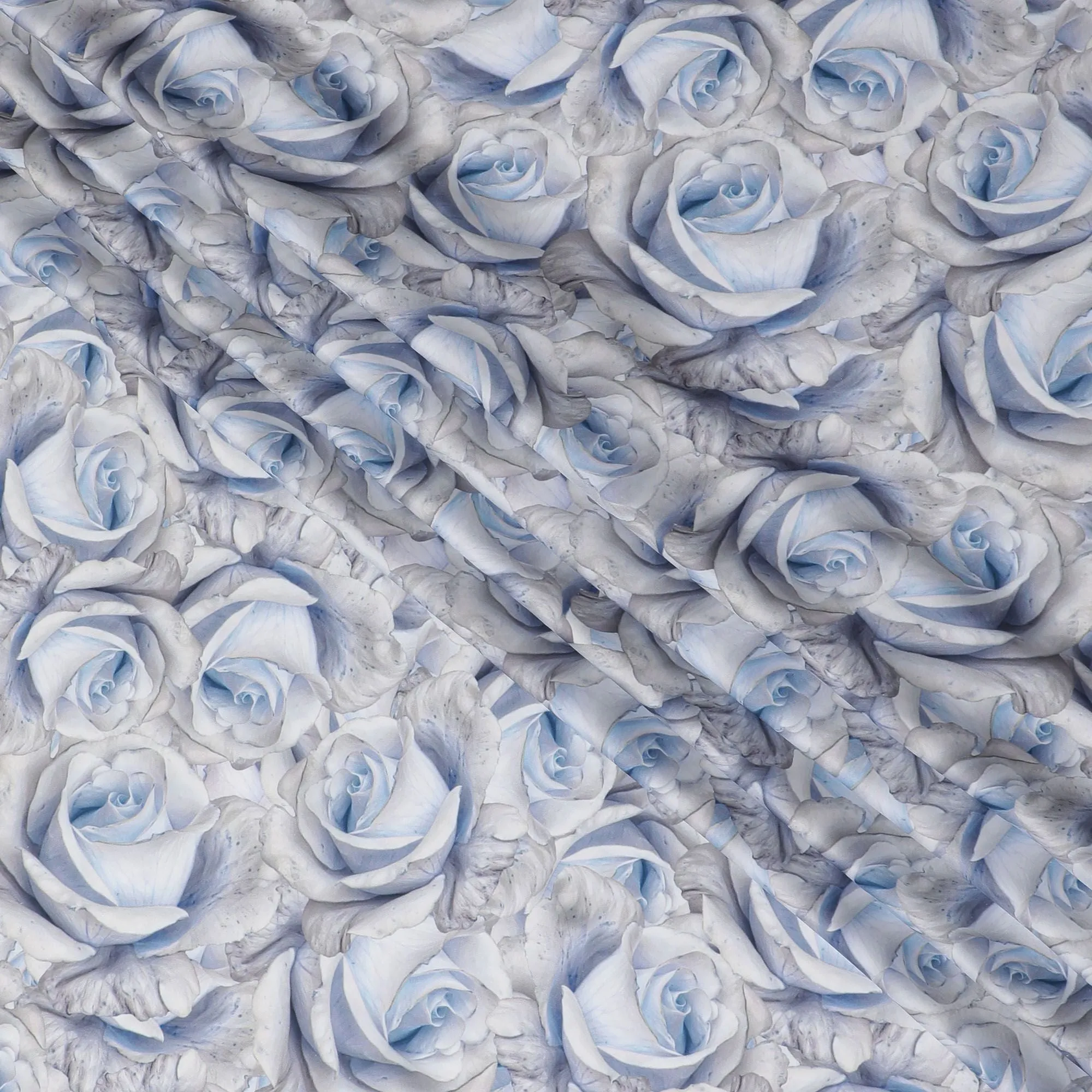 Elegant Ice Blue Rose 3D Synthetic Modal Satin Fabric - Luxury Floral Texture, 110cm - Shop Online-D17976