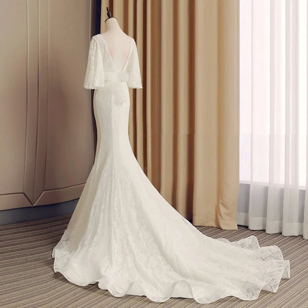 Elegant Mermaid Wedding Dress Backless Luxury Bridal Dress