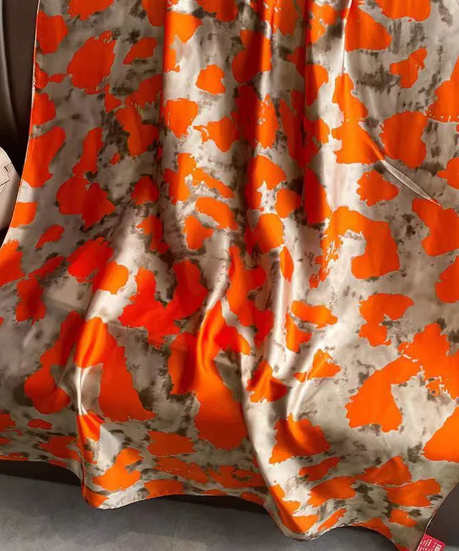 Elegant Orange Print Soft Comfy Silk Scarf ML2246