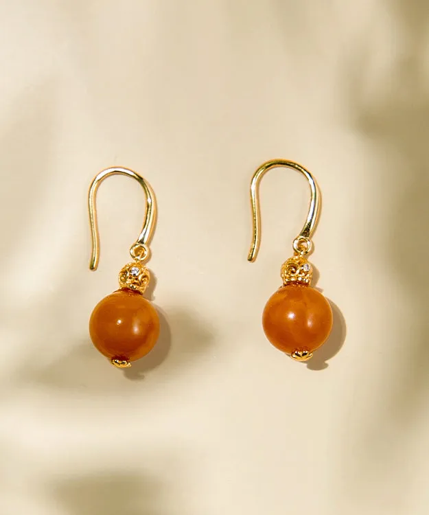 Elegant Orange Sterling Silver Overgild Zircon Beeswax Drop Earrings