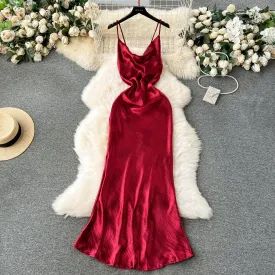 Elegant Red Satin Slip Dress