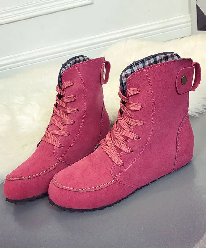 Elegant Rose Lace Up Splicing Flat Boots Suede LY2689