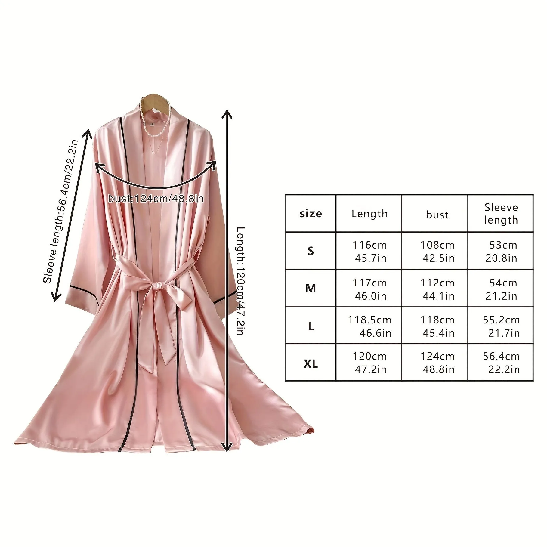 Elegant Satin Women's Robe - Lightweight, Long Sleeve with Belt & Pockets, Perfect for Home Spa & Bathroom Use