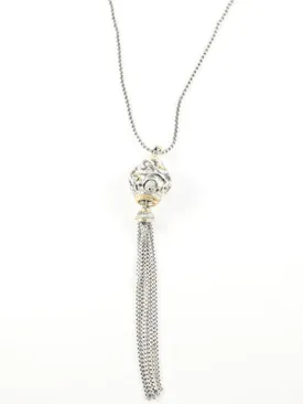 Elegant Two Tone Design Round Ball With Tassel Brass Necklace